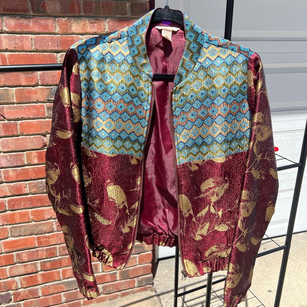 Red and Blue Bomber Jacket with Satin Finish